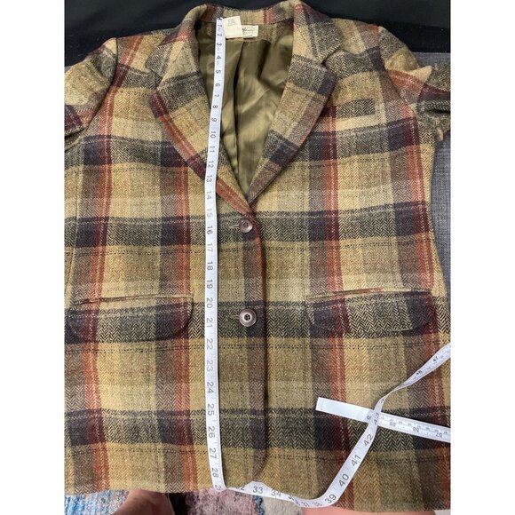 Vintage Eddie Bauer Wool Plaid Earthtones Blazer Sz MP - Picture 8 of 9